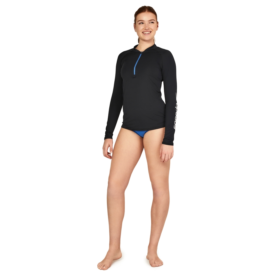 Women's Half Zip Long Sleeve Rashguard Black