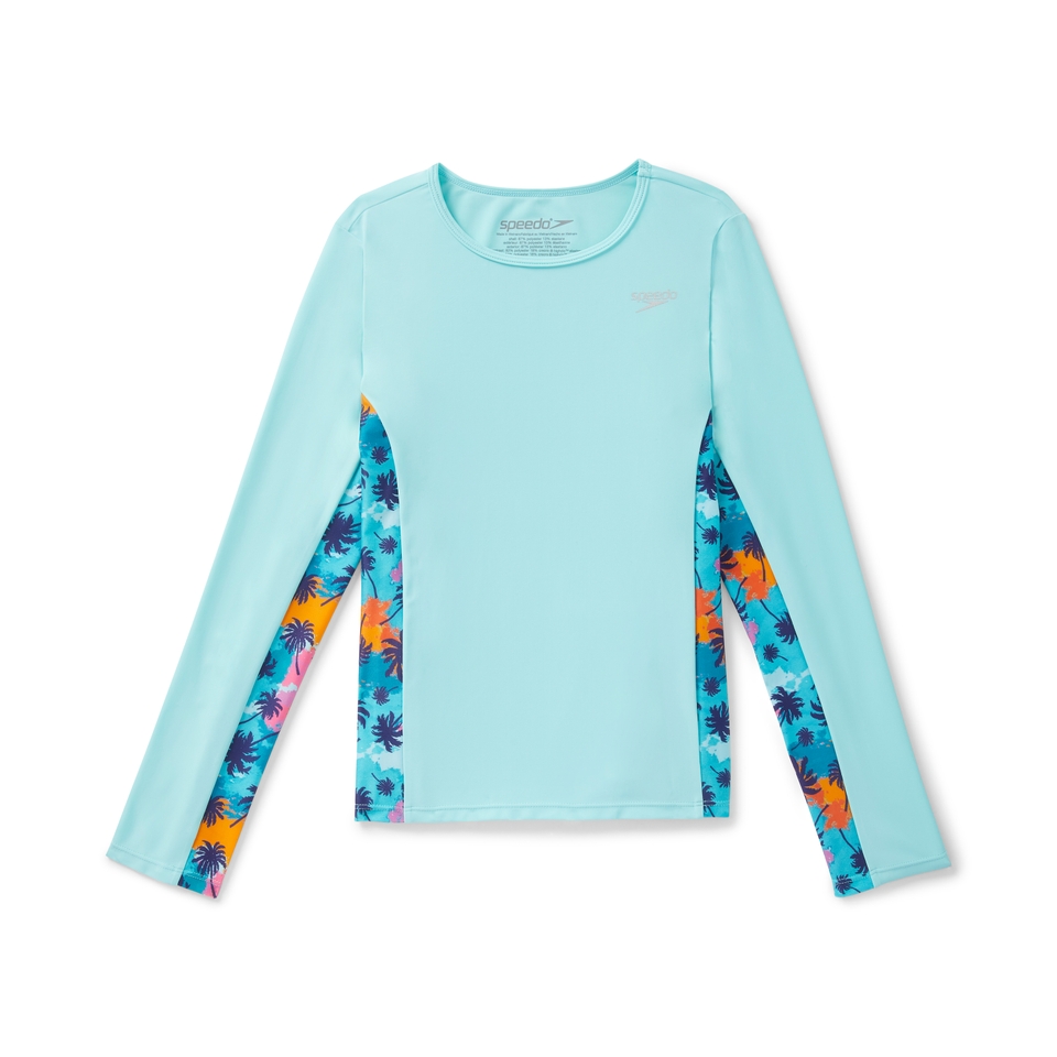 Girl's Long Sleeve Printed Splice Rashguard Green