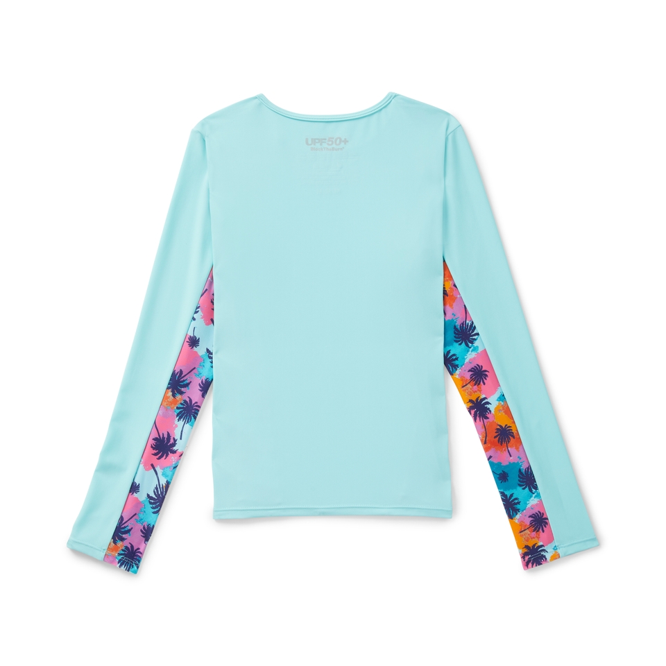 Girl's Long Sleeve Printed Splice Rashguard Green