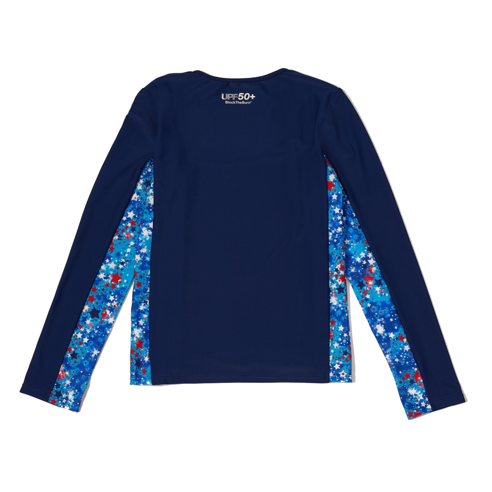 Girl's Long Sleeve Printed Splice Rashguard Red