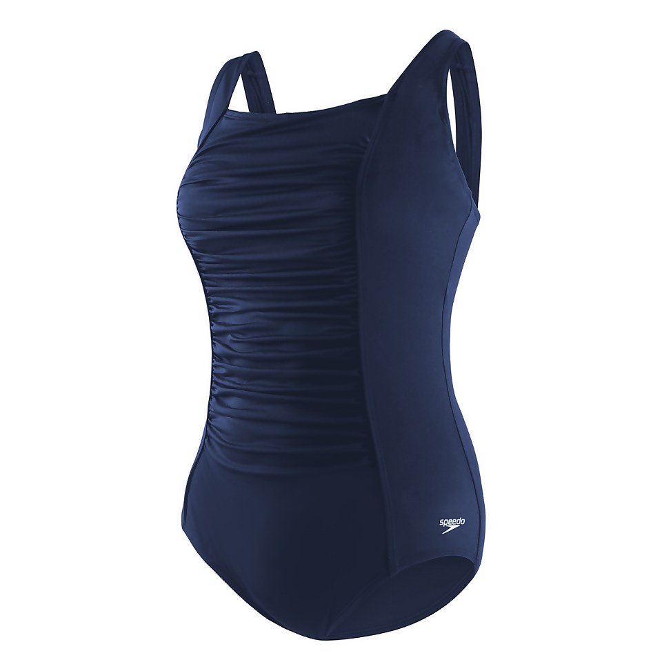 Women's Plus Solid Shirred One Piece Navy