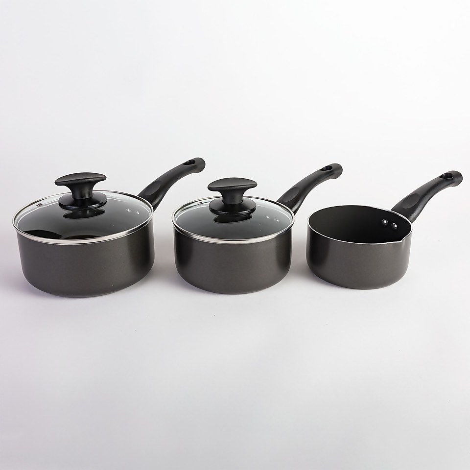 Prep & Cook 5 Piece Black Aluminium Saucepan Set