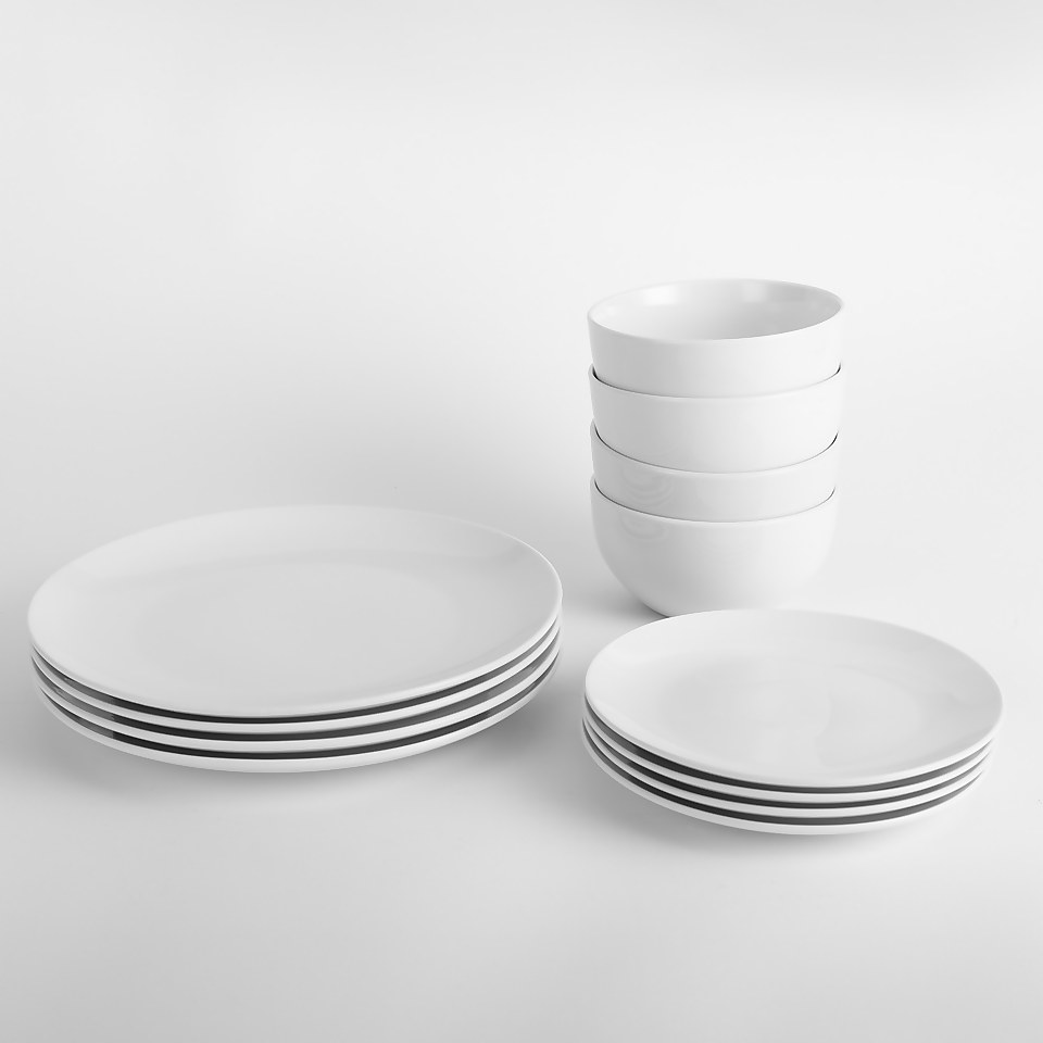 Prep & Cook 12 Piece Dinnerware Set - Porcelain White