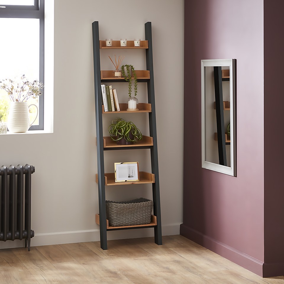 Ashstead Ladder Shelf Oak & Charcoal Homebase