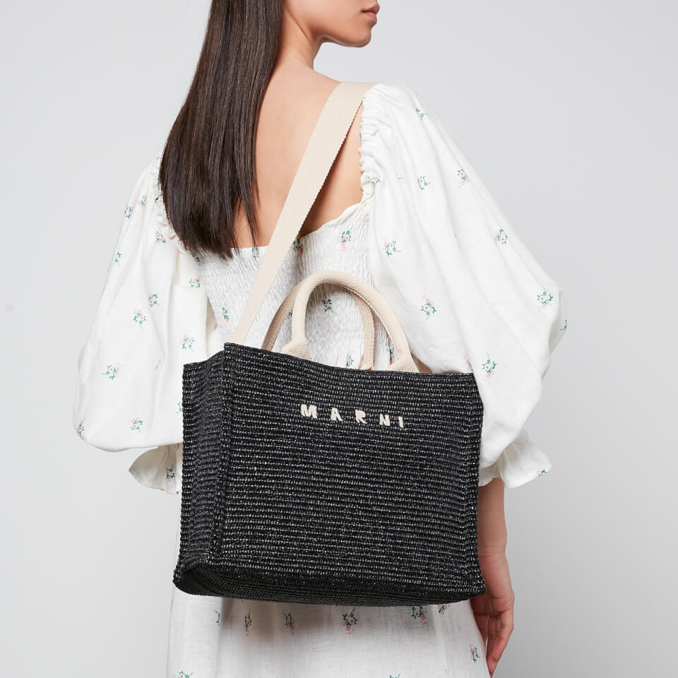 Marni Logo-Embroidered Raffia Tote Bag