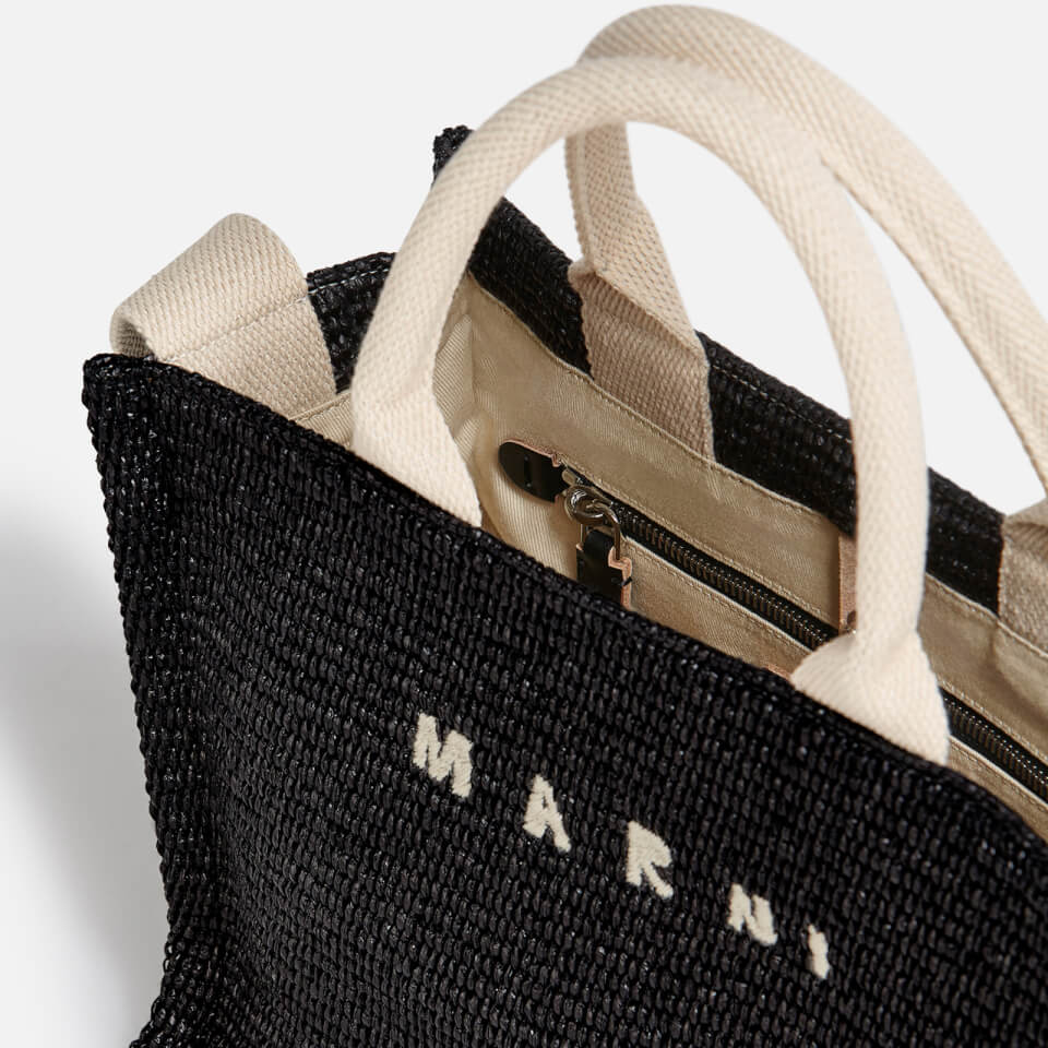Marni Logo-Embroidered Raffia Tote Bag