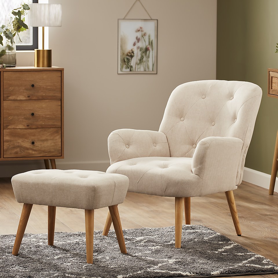 Thomas Armchair & Footstool Natural Homebase