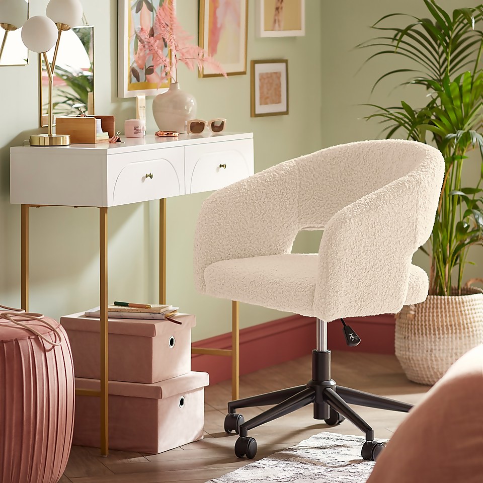 Bailey Boucle Office Chair White Homebase