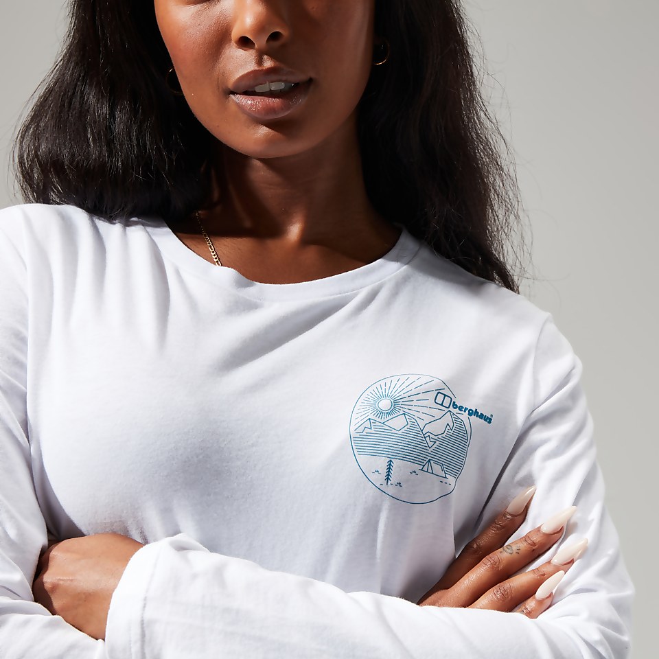 Women's Linear Landscape Long Sleeve Tee White