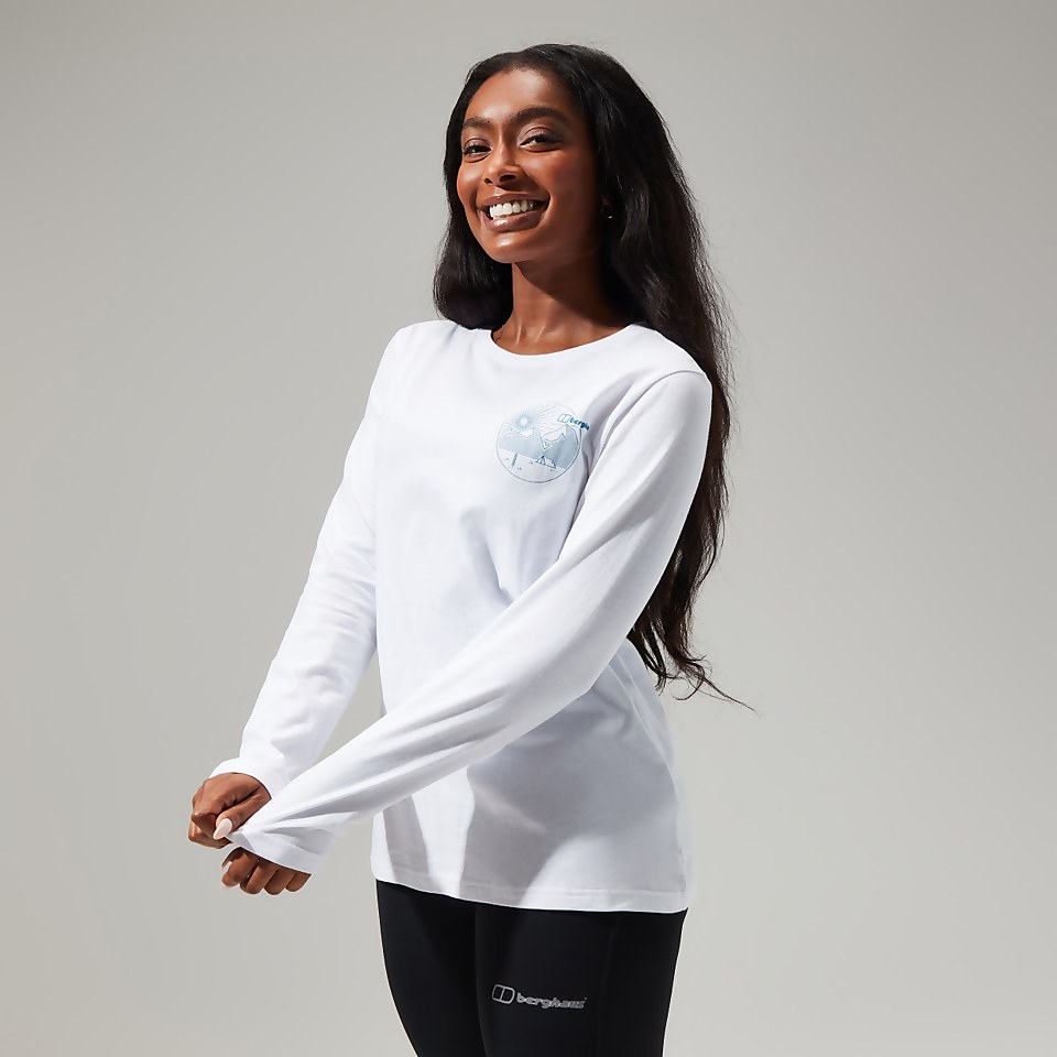 Women's Linear Landscape Long Sleeve Tee White