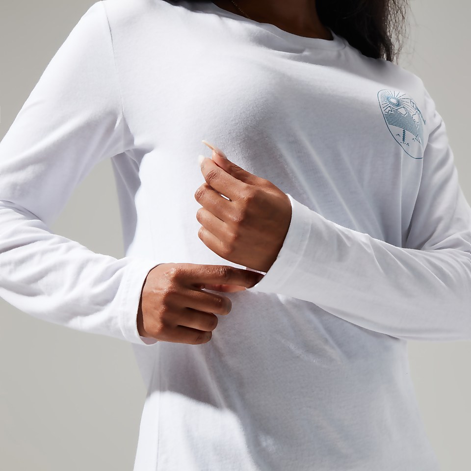 Women's Linear Landscape Long Sleeve Tee White