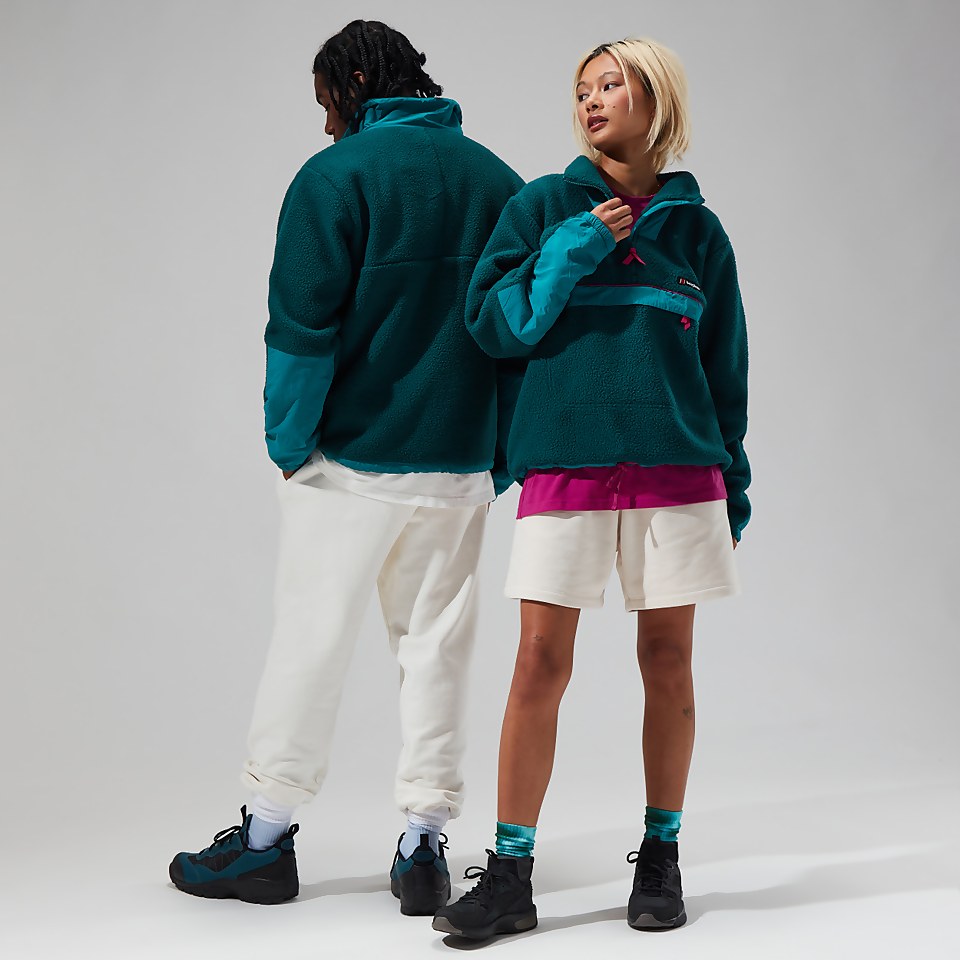 Unisex Oversized Fleece Half Zip Smock - Turquoise