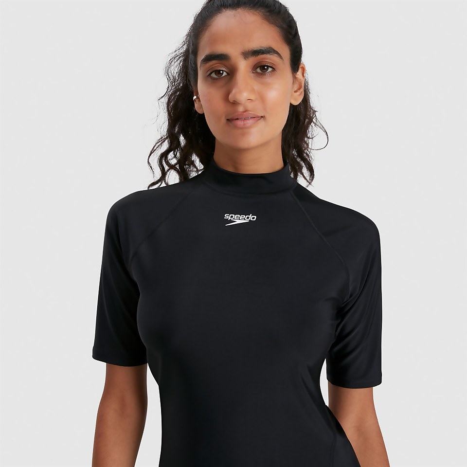 Haut de maillot Femme de protection solaire Printed à manches courtes noir/blanc