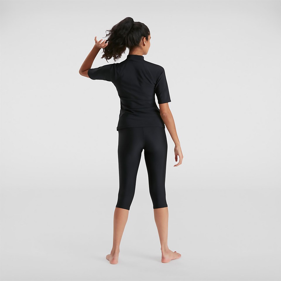 Haut de maillot Femme de protection solaire Printed à manches courtes noir/blanc
