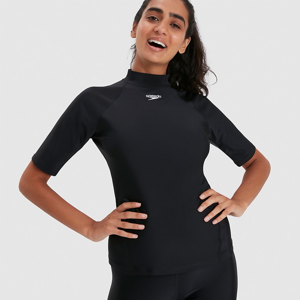 Haut de maillot Femme de protection solaire Printed à manches courtes noir/blanc