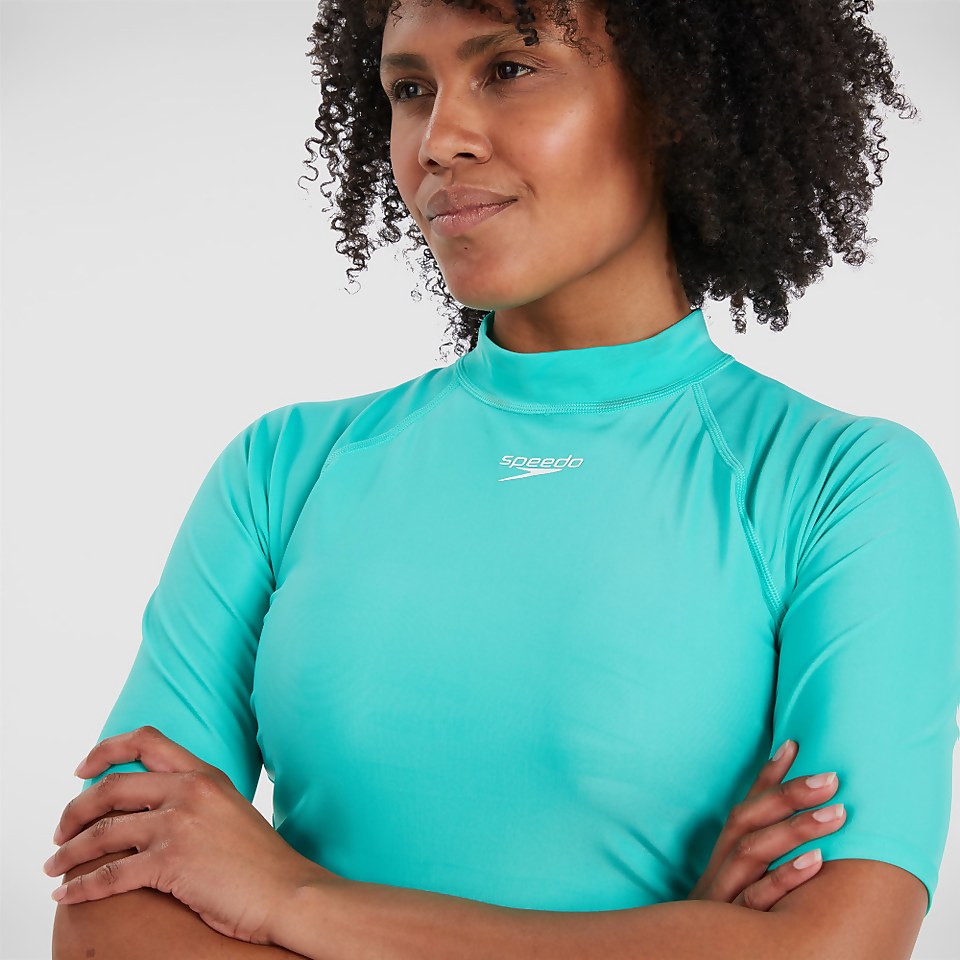 Damen Essential Short Sleeve Rash Top in Blau/Weiß