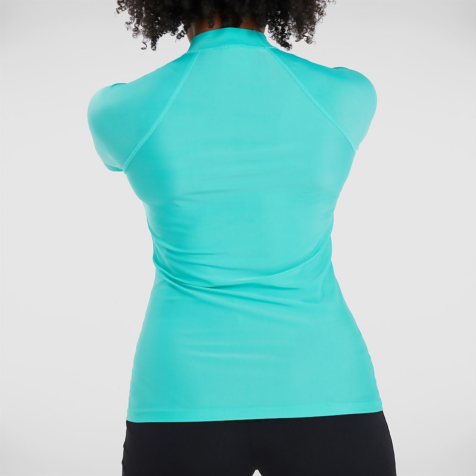 Damen Essential Short Sleeve Rash Top in Blau/Weiß