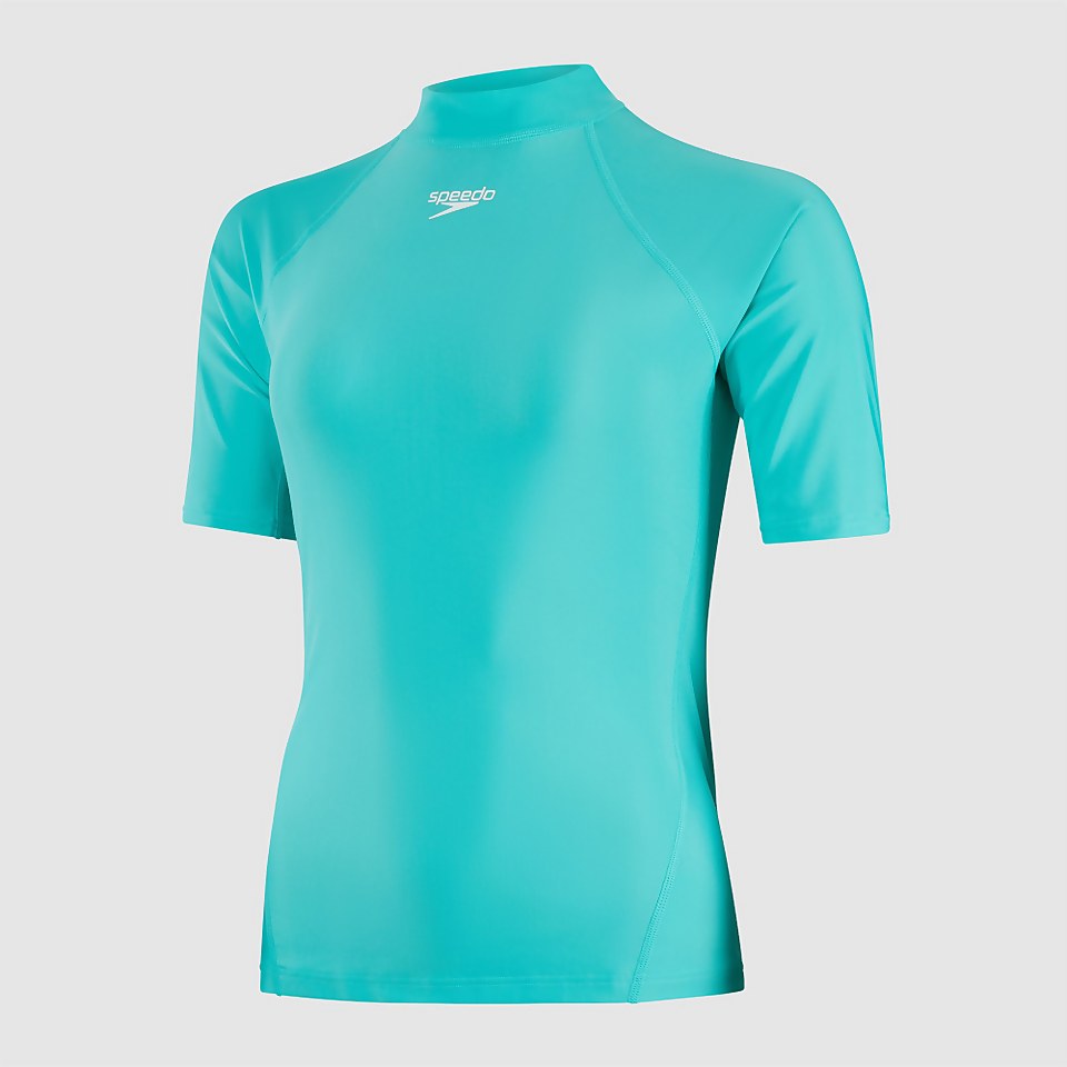 Damen Essential Short Sleeve Rash Top in Blau/Weiß