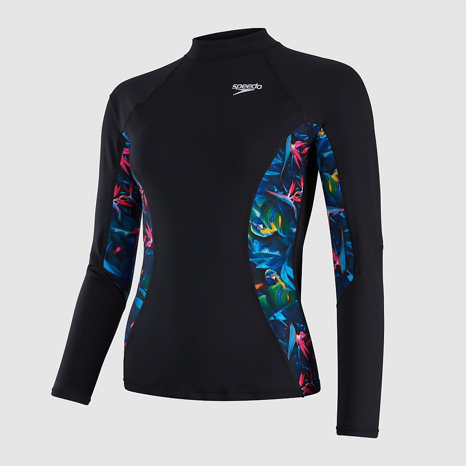 Damen Sports Long Sleeve Rash Top in Schwarz/Pink