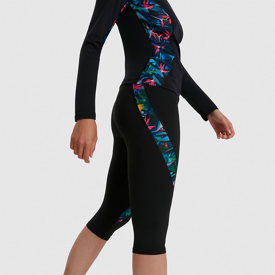 Women's Printed 3/4 Sun Protection Leggings Black/Pink