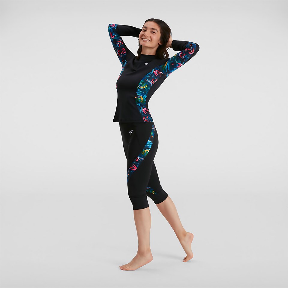 Legging Femme 3/4 de protection solaire Printed noir/rose