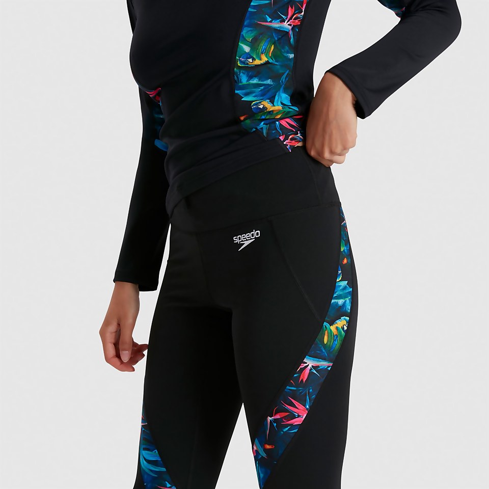 Legging Femme 3/4 de protection solaire Printed noir/rose