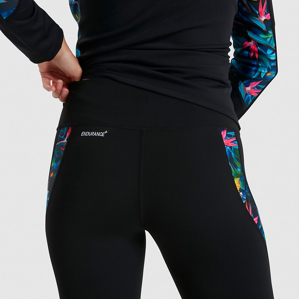 Legging Femme 3/4 de protection solaire Printed noir/rose