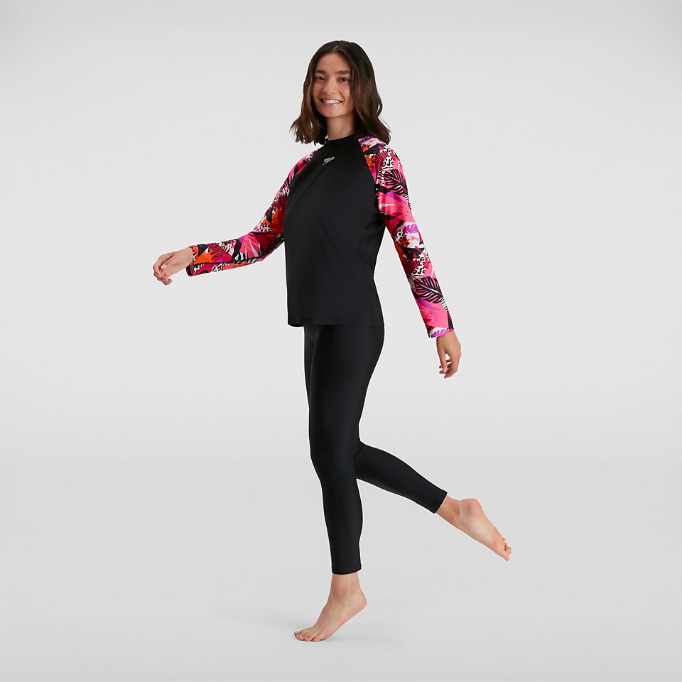 Bedrucktes langärmliges Sonnenschutz-Top Schwarz/Pink für Damen