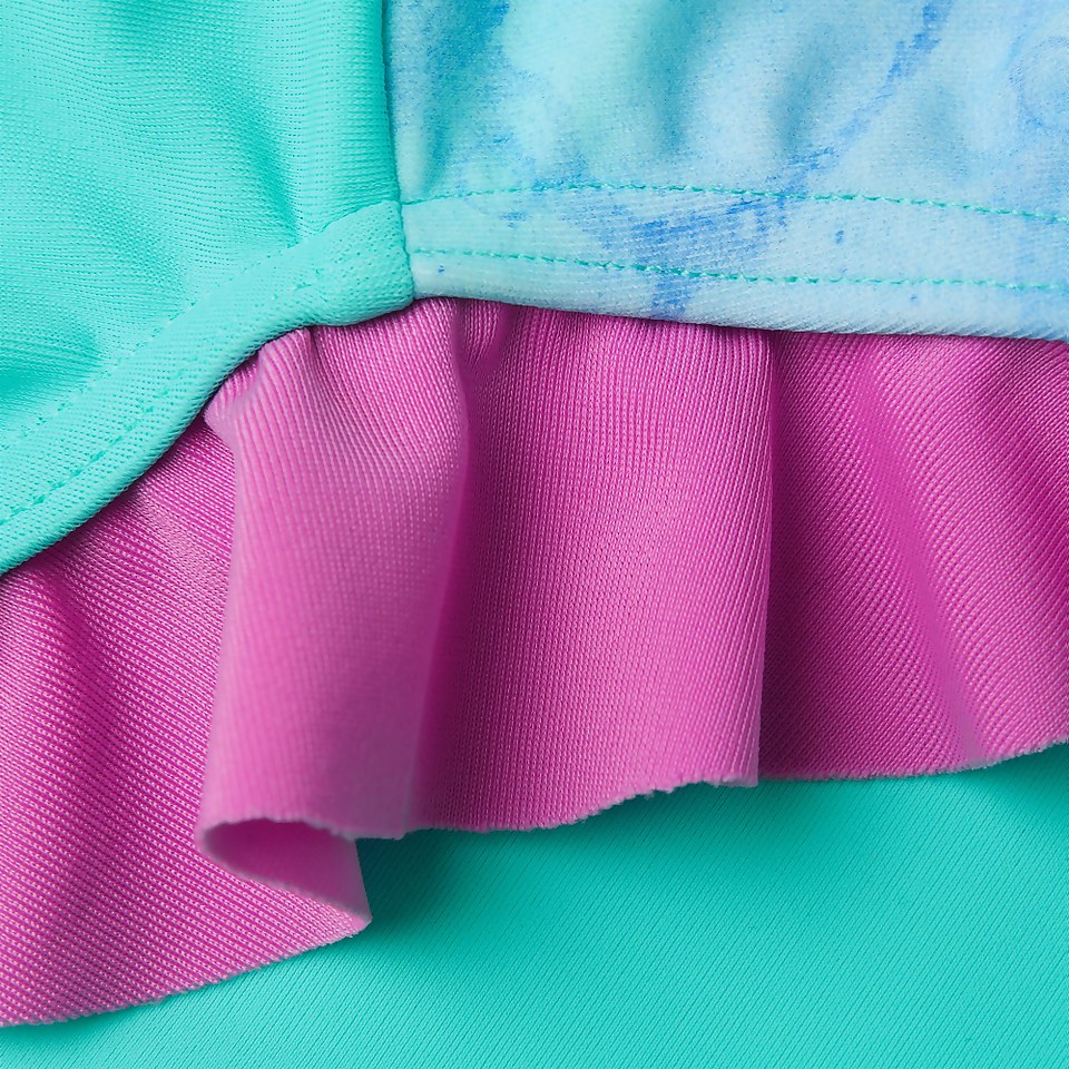 Girls' Placement Long Sleeved Frill Swimsuit Green/Pink