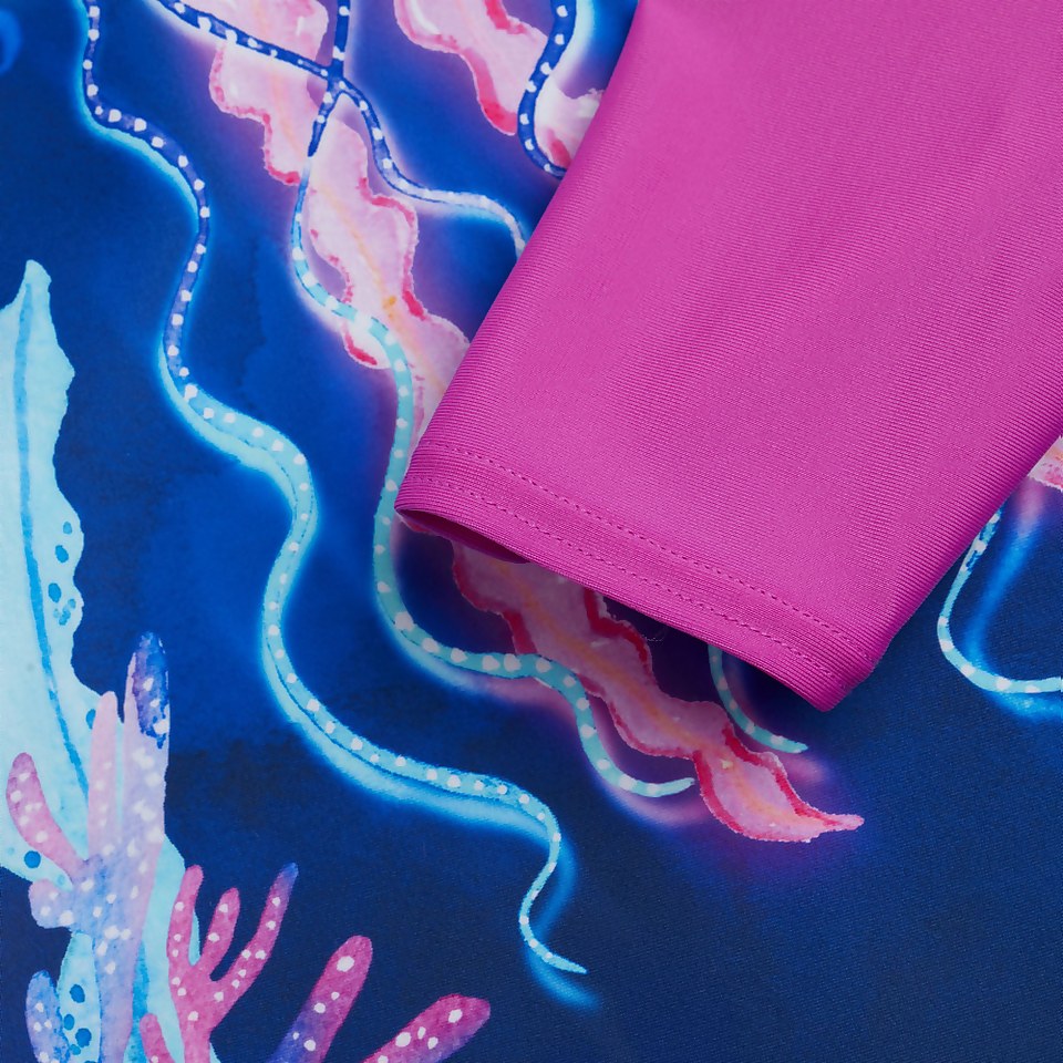 Haut de maillot Fille de protection solaire à manches longues bleu/rose