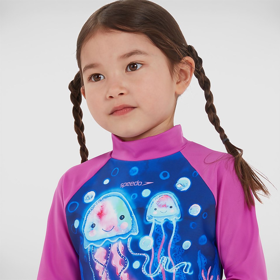Haut de maillot Fille de protection solaire à manches longues bleu/rose