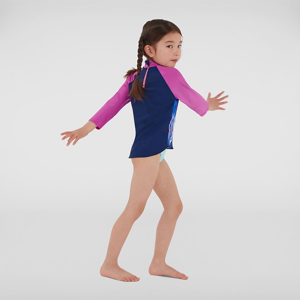 Haut de maillot Fille de protection solaire à manches longues bleu/rose