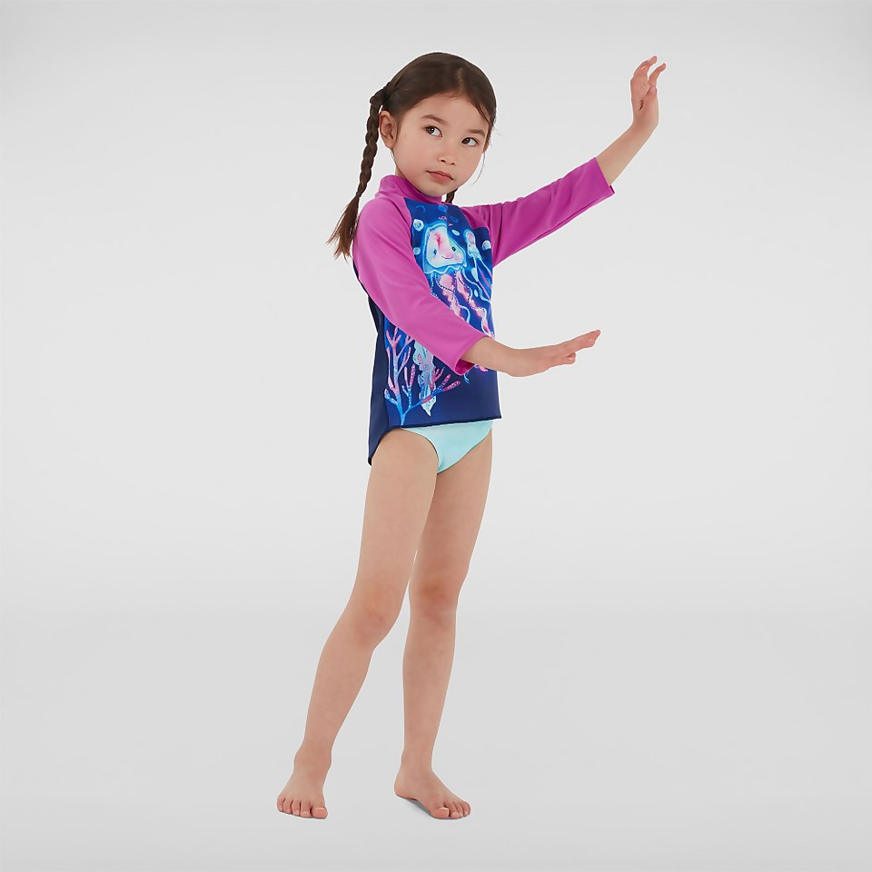 Haut de maillot Fille de protection solaire à manches longues bleu/rose