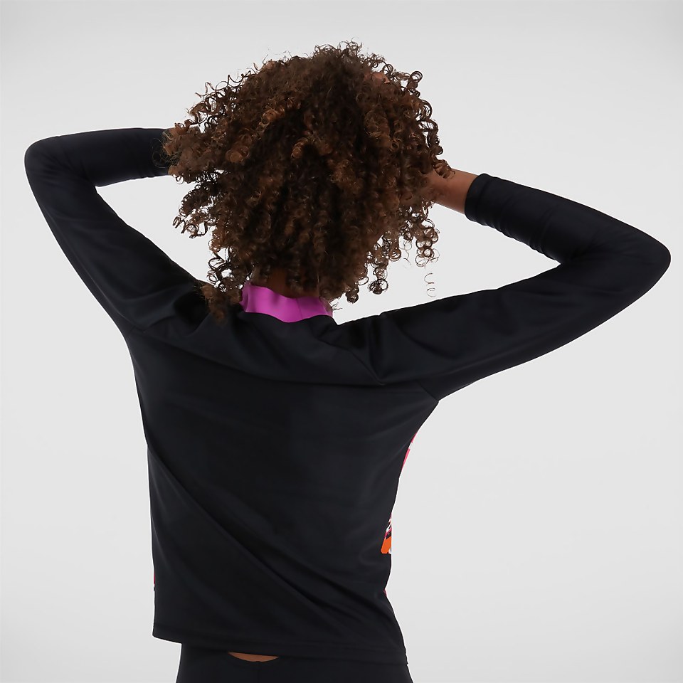 Bedrucktes langärmliges Rash Top Schwarz/Pink für Mädchen