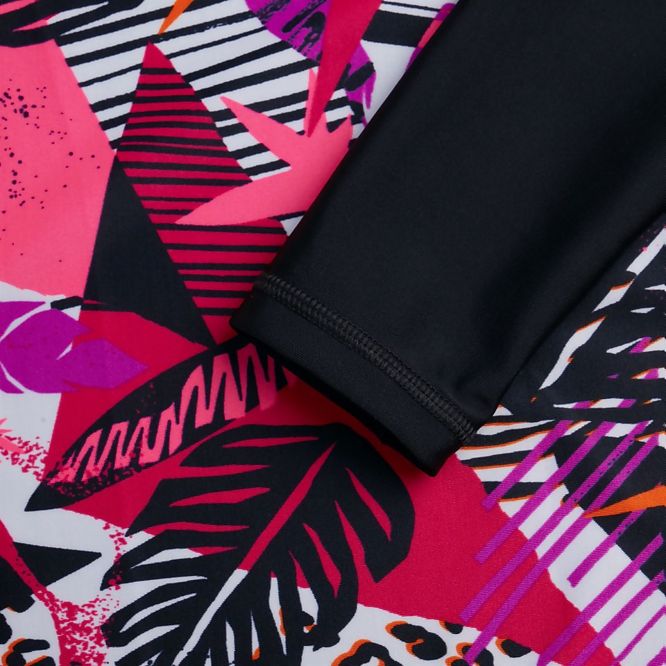 Bedrucktes langärmliges Rash Top Schwarz/Pink für Mädchen
