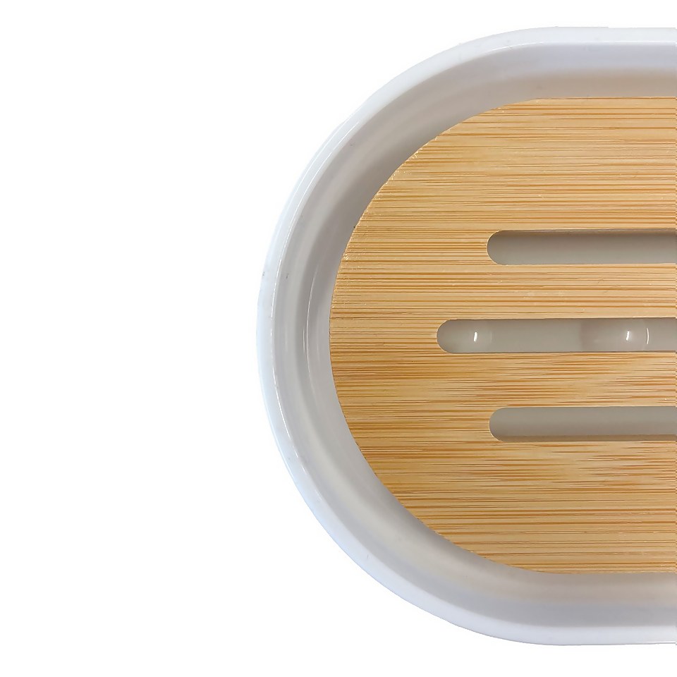 Homebase Soap Dish - White & Bamboo