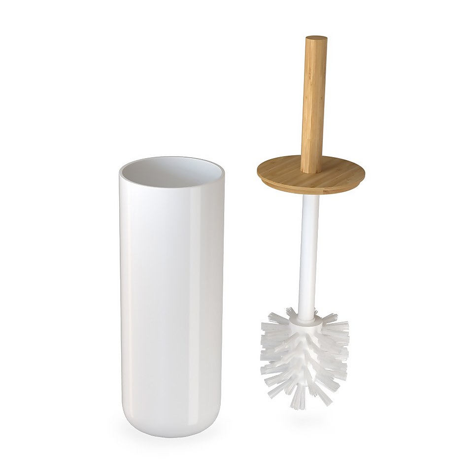 Homebase Toilet Brush and Holder - White & Bamboo