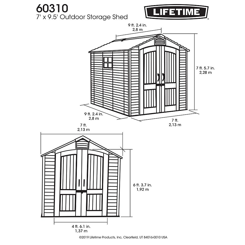 Lifetime Plastic Outdoor Storage Shed - 7x9.5ft