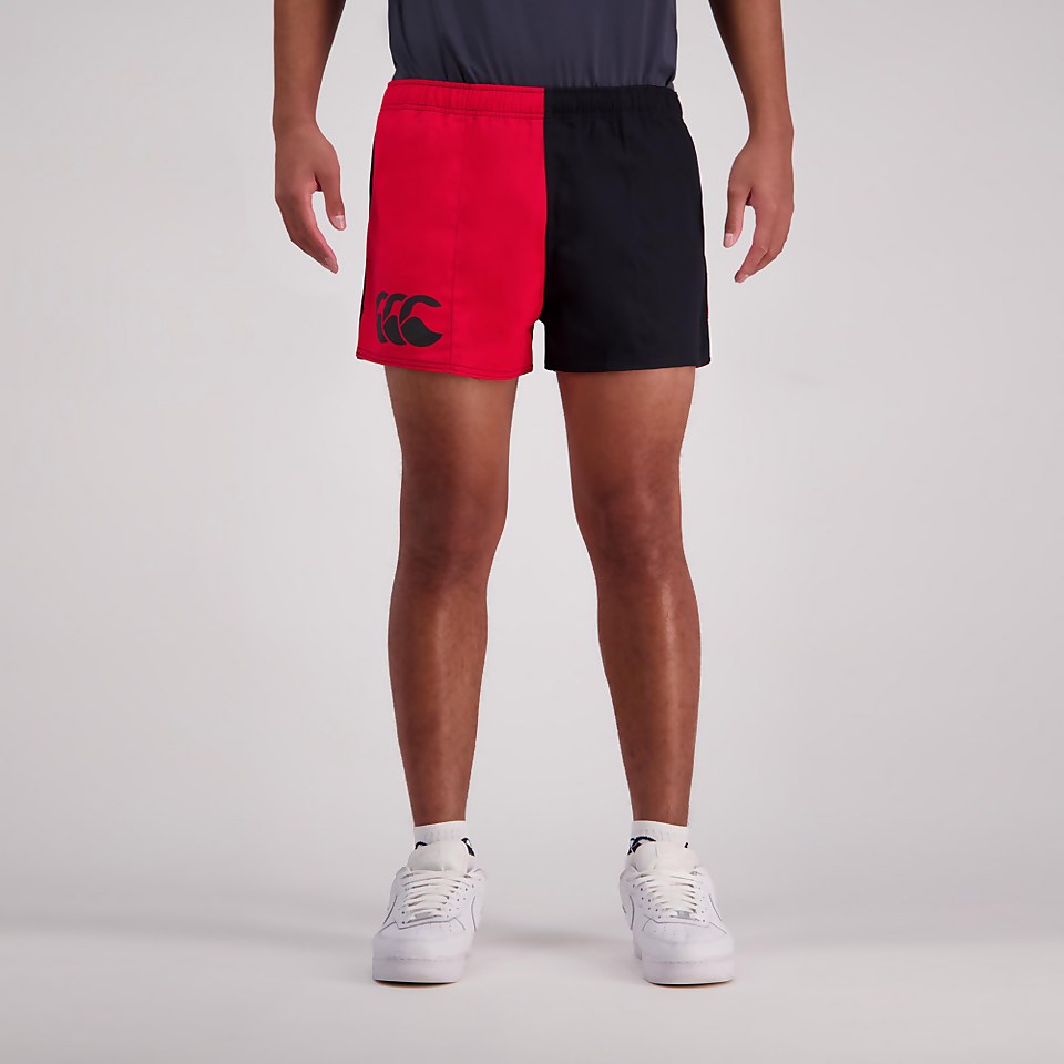 ADULT UNISEX COTTON TWILL HARLEQUIN SHORTS SCARLET/BLACK
