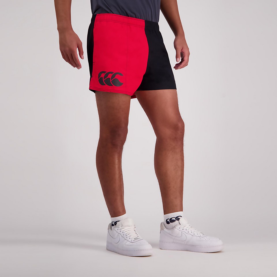 ADULT UNISEX COTTON TWILL HARLEQUIN SHORTS SCARLET/BLACK