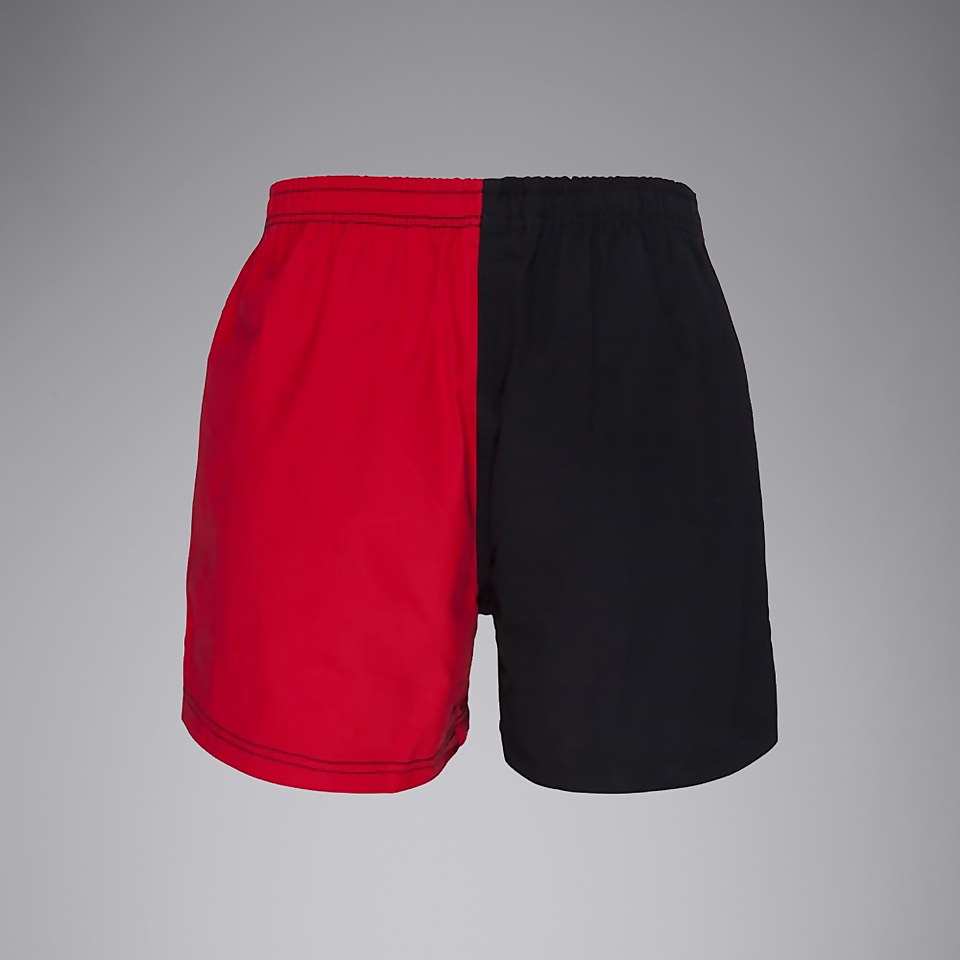 ADULT UNISEX COTTON TWILL HARLEQUIN SHORTS SCARLET/BLACK