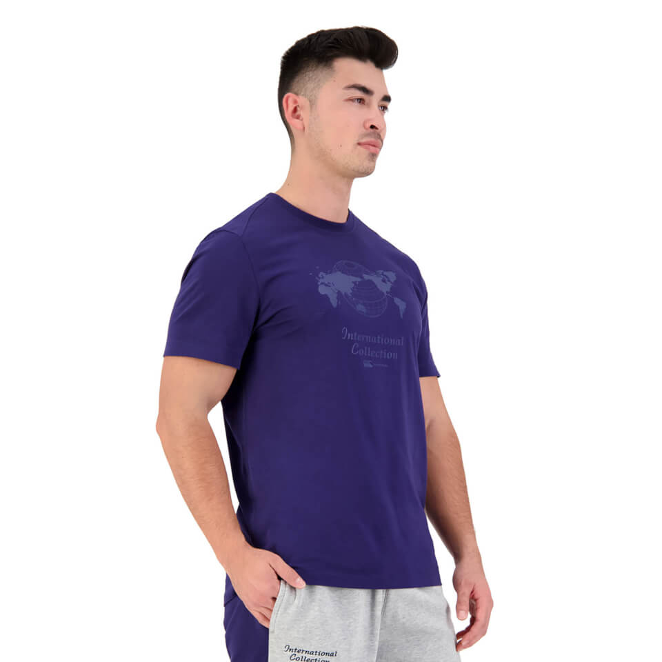 Mens International Short Sleeve Long Length T-Shirt in Blue