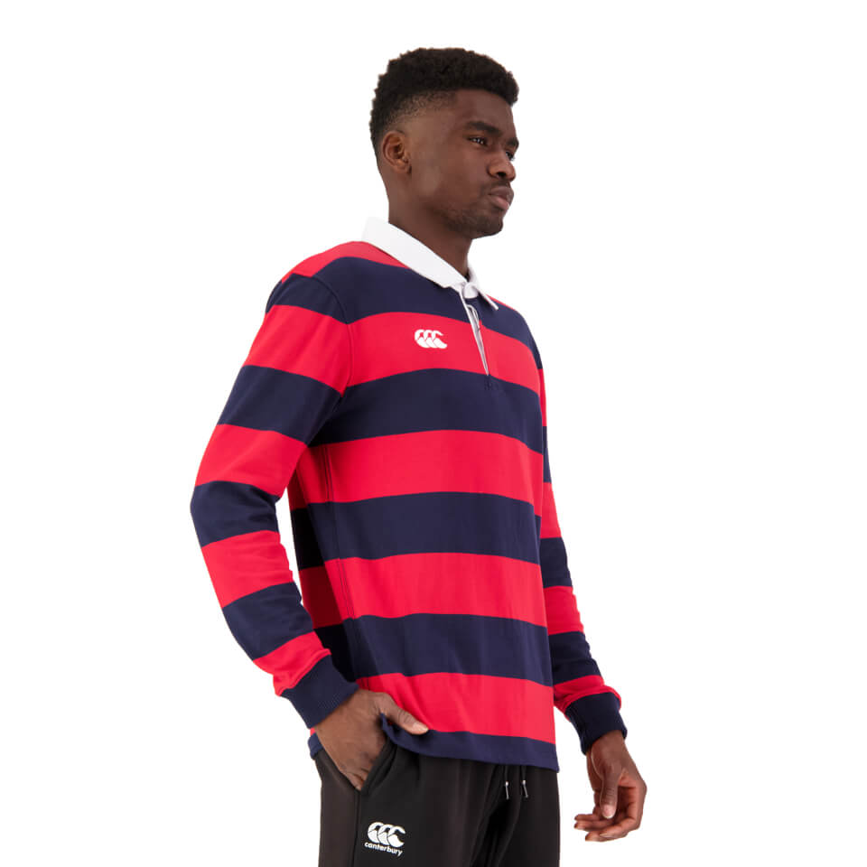 MENS YARN DYE STRIPE RUGBY JERSEY - RED