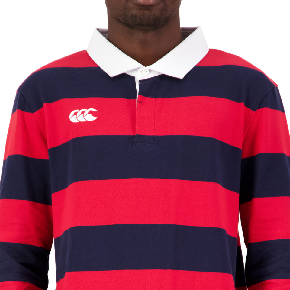 MENS YARN DYE STRIPE RUGBY JERSEY - RED