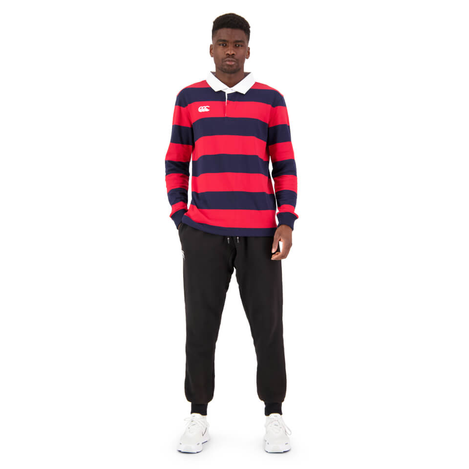 MENS YARN DYE STRIPE RUGBY JERSEY - RED