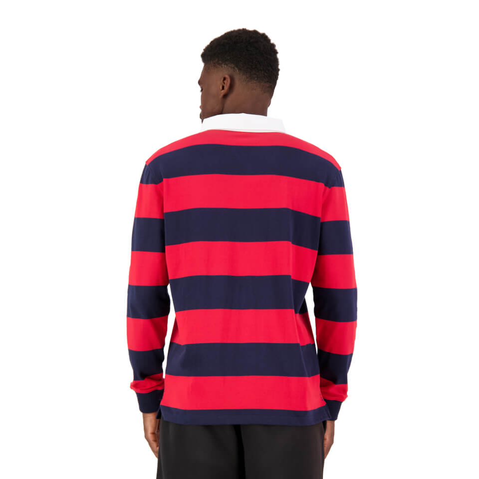 MENS YARN DYE STRIPE RUGBY JERSEY - RED