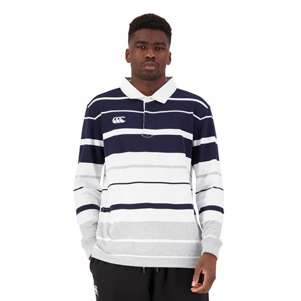 Mens Yarn Dye Stripe Rugby Jersey in Navy