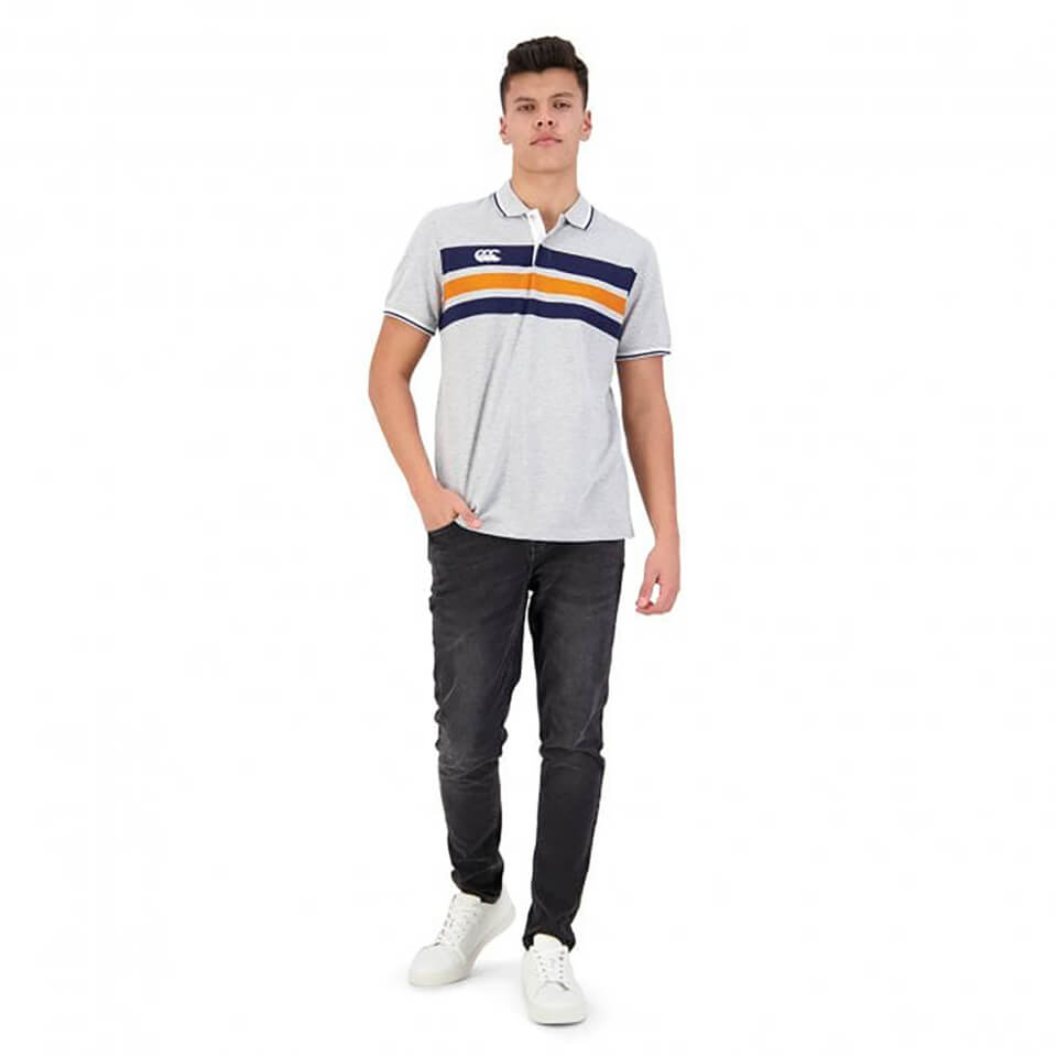 Mens Chest Stripe Polo in Grey