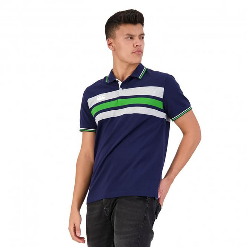 MENS CHEST STRIPE POLO - BLUE