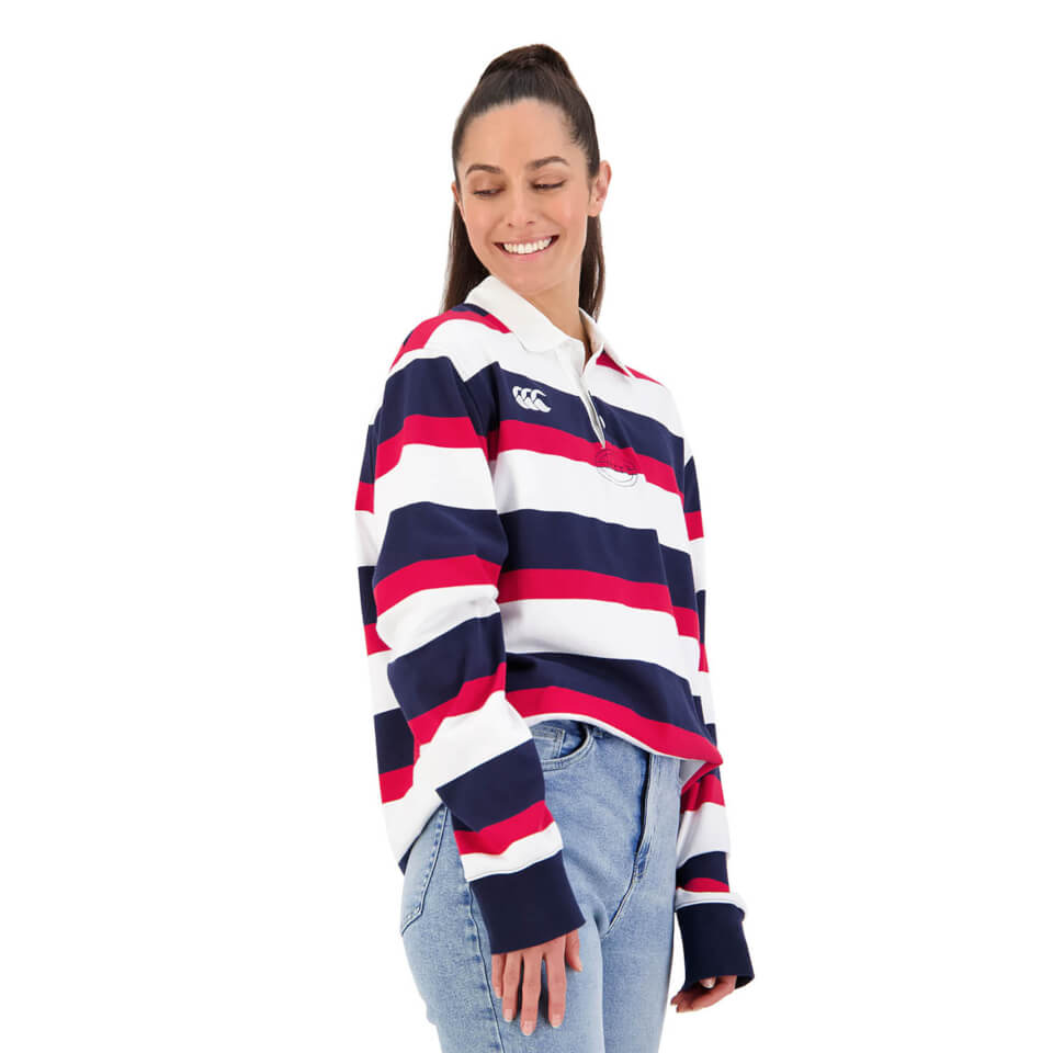 Mens Long Sleeve Retro Stripe Rugby Jersey in Red